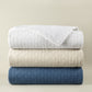 Heritage Linen Coverlet folded multi stack, White Natural Navy