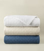 Heritage Linen Coverlet folded multi stack, White Natural Navy