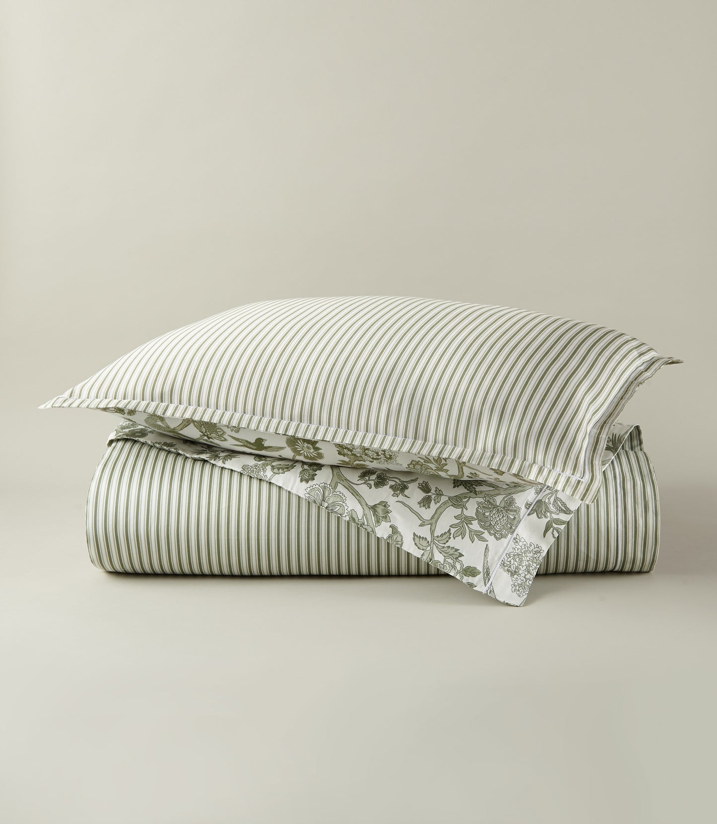 Highgrove Toile Reversible Duvet Set, Striped, Highgrove Moss