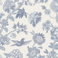 Highgrove Toile pattern in blue, flowers and birds on a white background