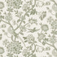 Highgrove Toile in green, flowers and birds on a white background