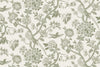Highgrove Toile in green, flowers and birds on a white background