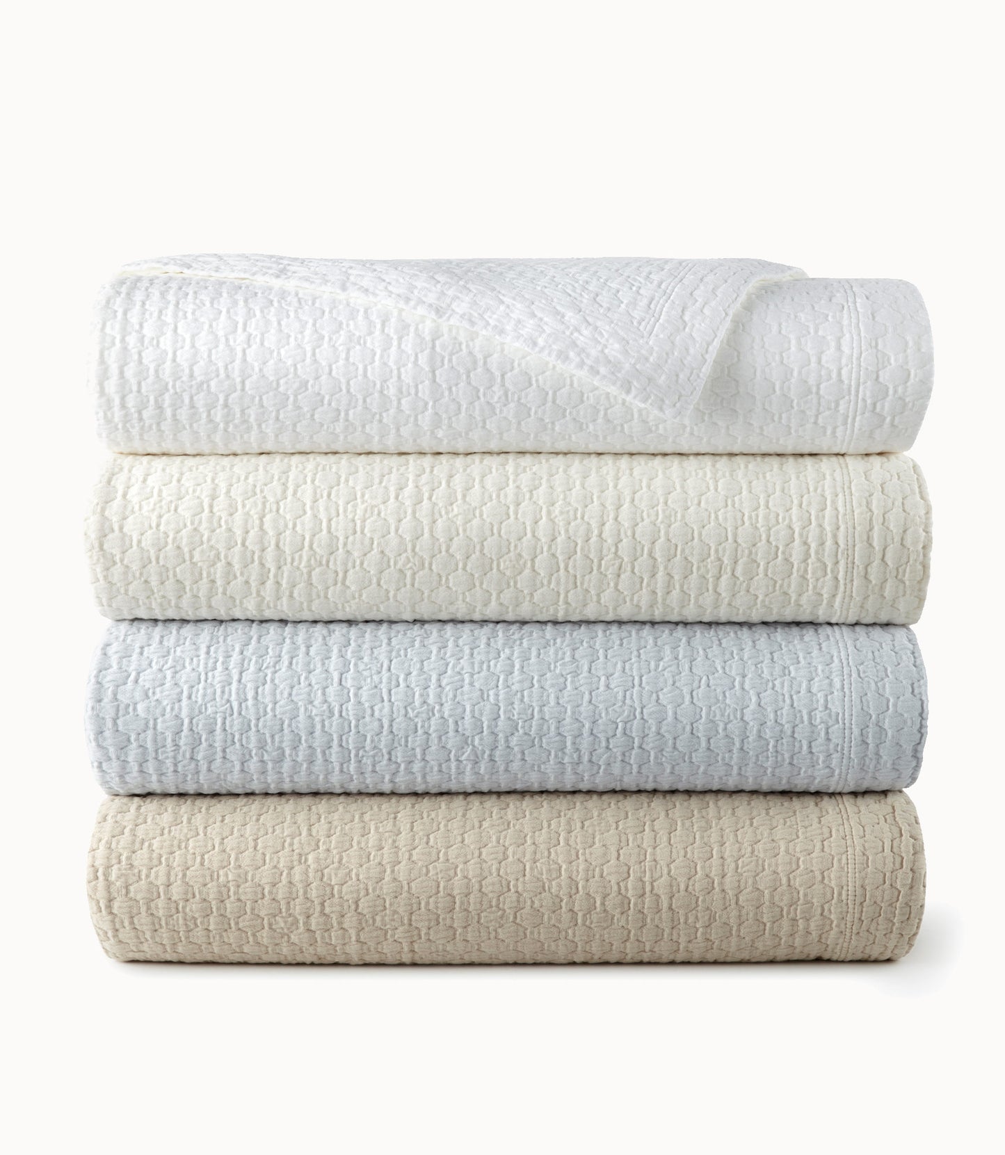 Juliet Matelassé Coverlet Multi Stack, White Pearl Barely Blue Linen