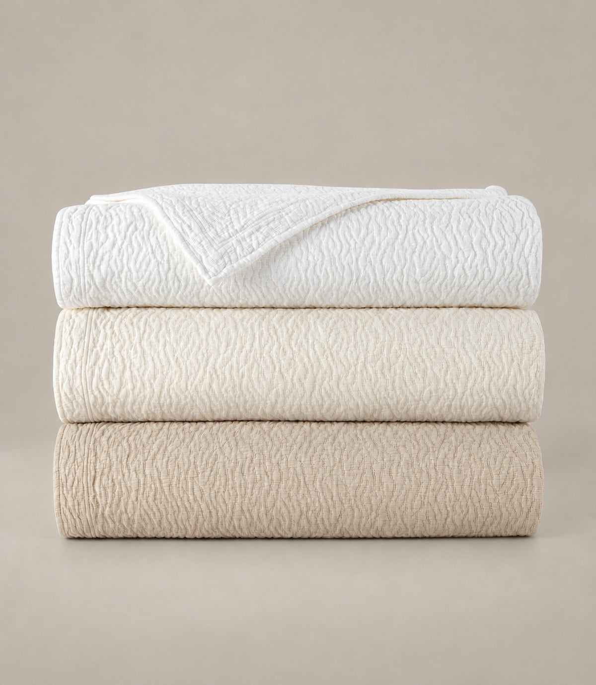 Mia Matelassé Coverlets in neutral colors, White Dune Pearl