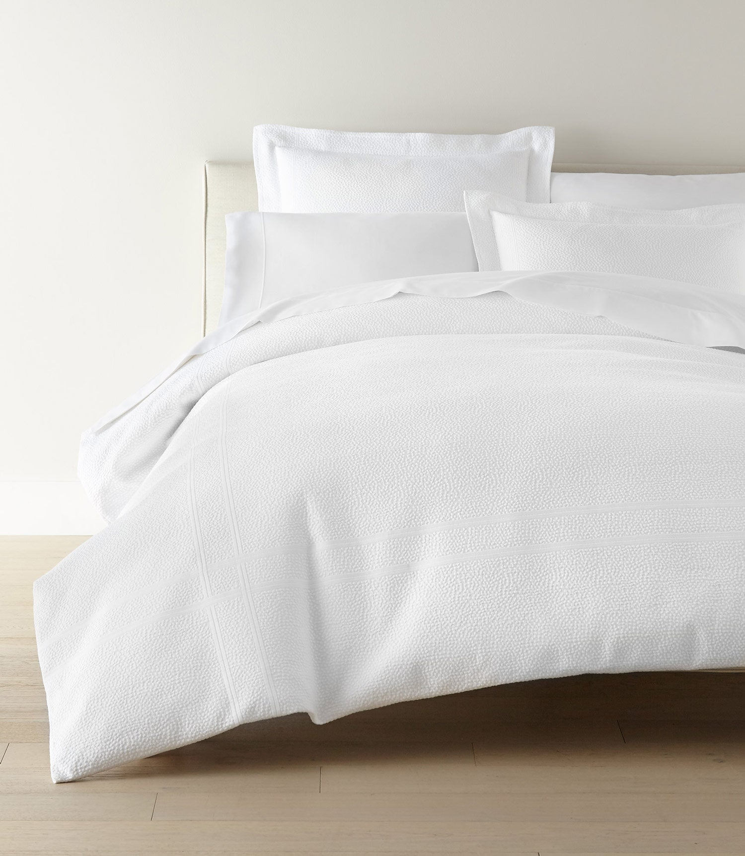 Montauk duvet cover on bed, White