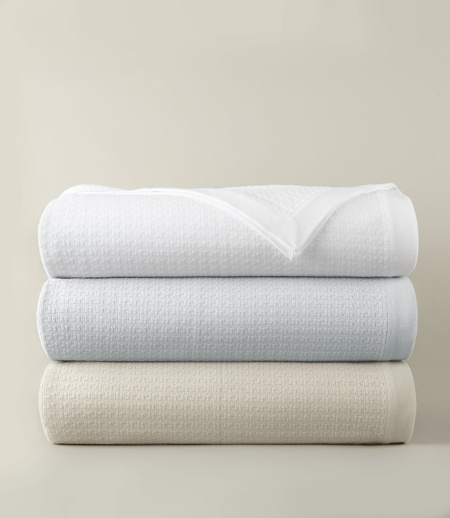 Newport Cotton Blanket Stack in Multiple Colors, White Mist Platinum