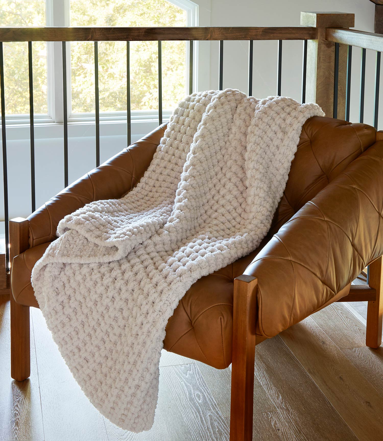 waffle knit throw on chair, Linen