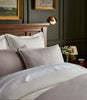 Savoy Jacquard Duvet Set styled in a classic bedroom, Platinum