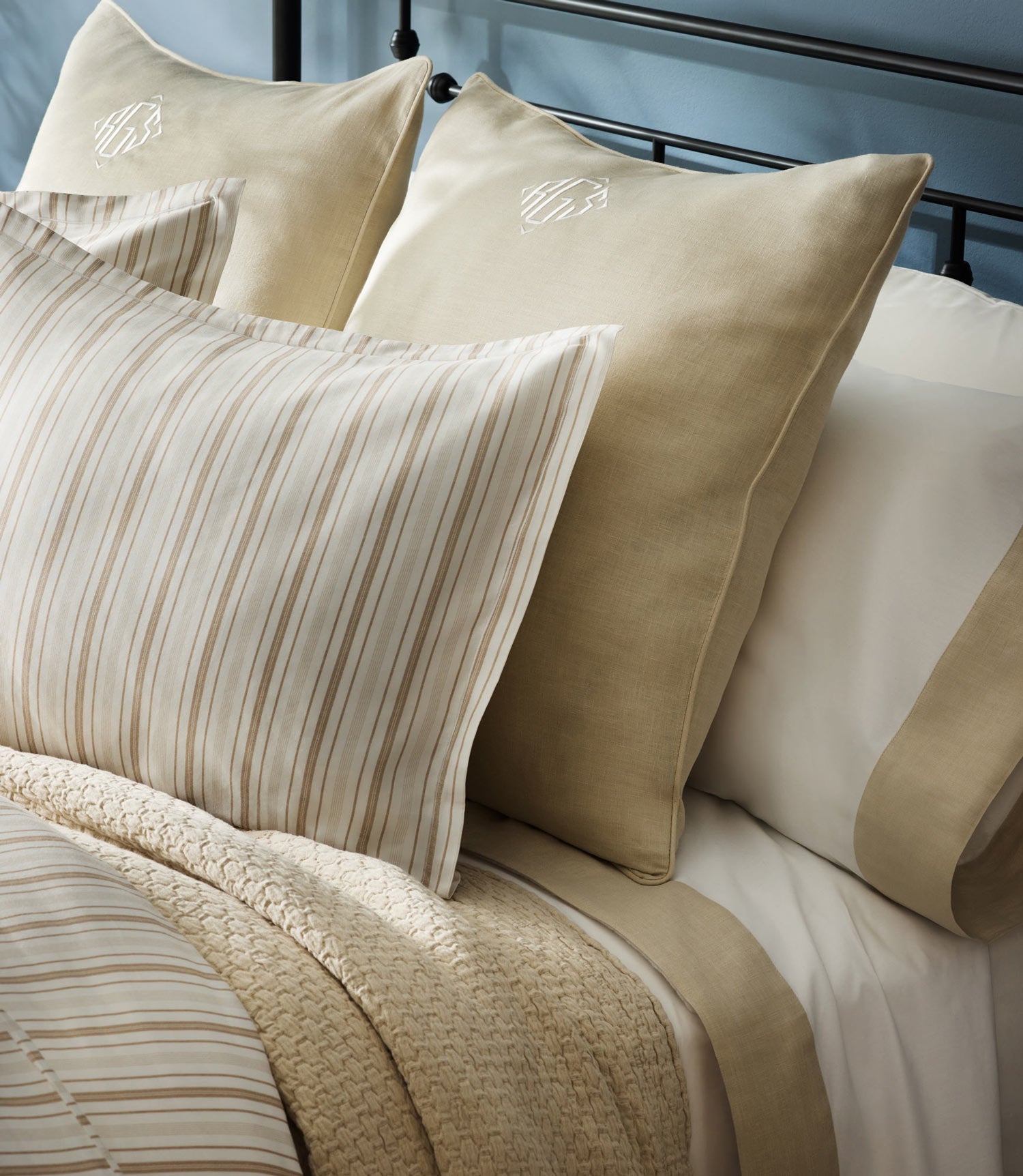 striped sham on neutral bed, Shelby Stripe