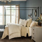 striped bedding on neutral bed in blue room, Shelby Stripe