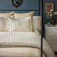 beige striped duvet and shams on bed, Shelby Stripe