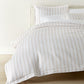 Shelby striped classic printed duvet and sham set on bed with white sheets, Shelby Stripe