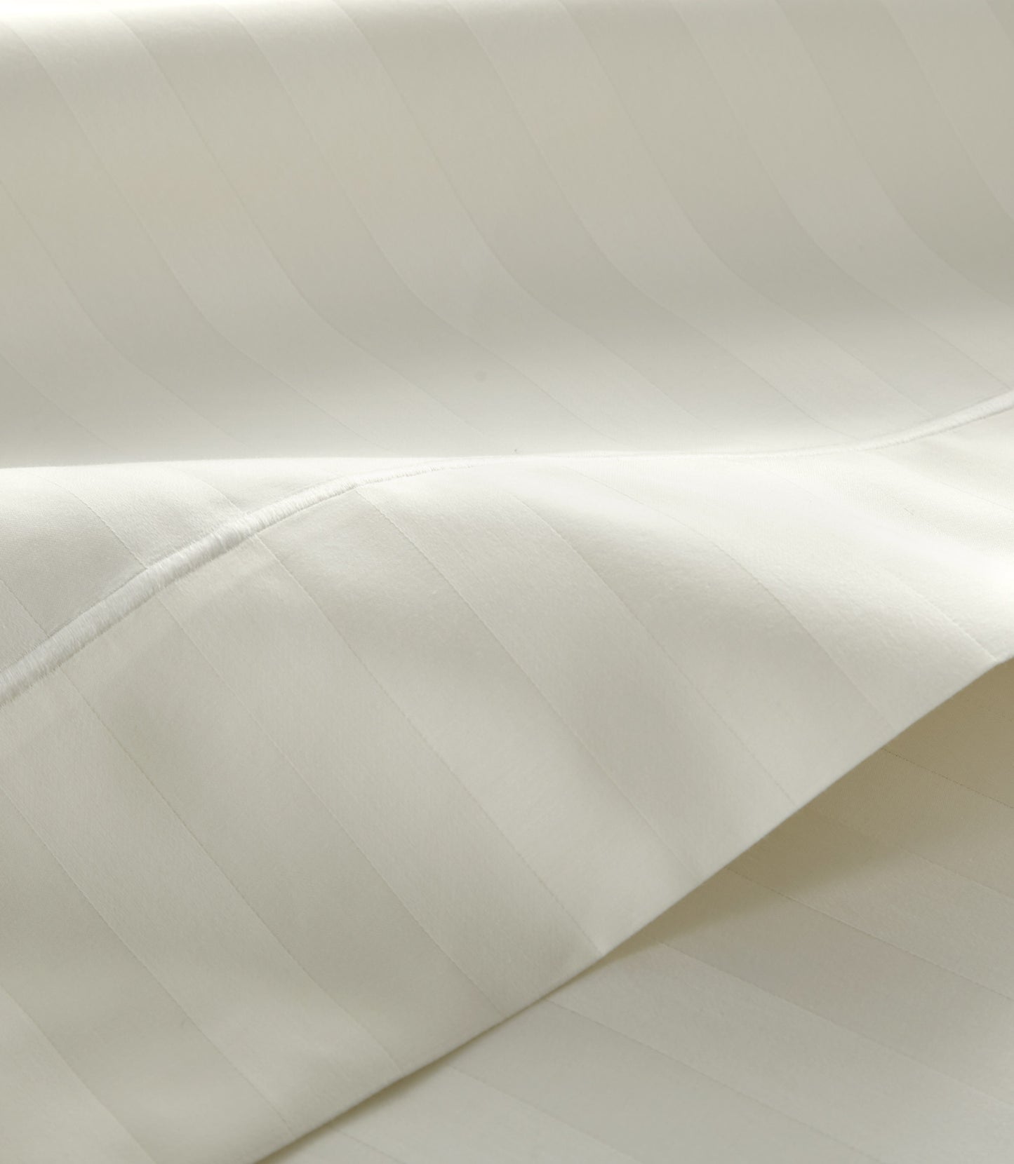 Soprano Stripe Sheet Set hem detail, Ivory