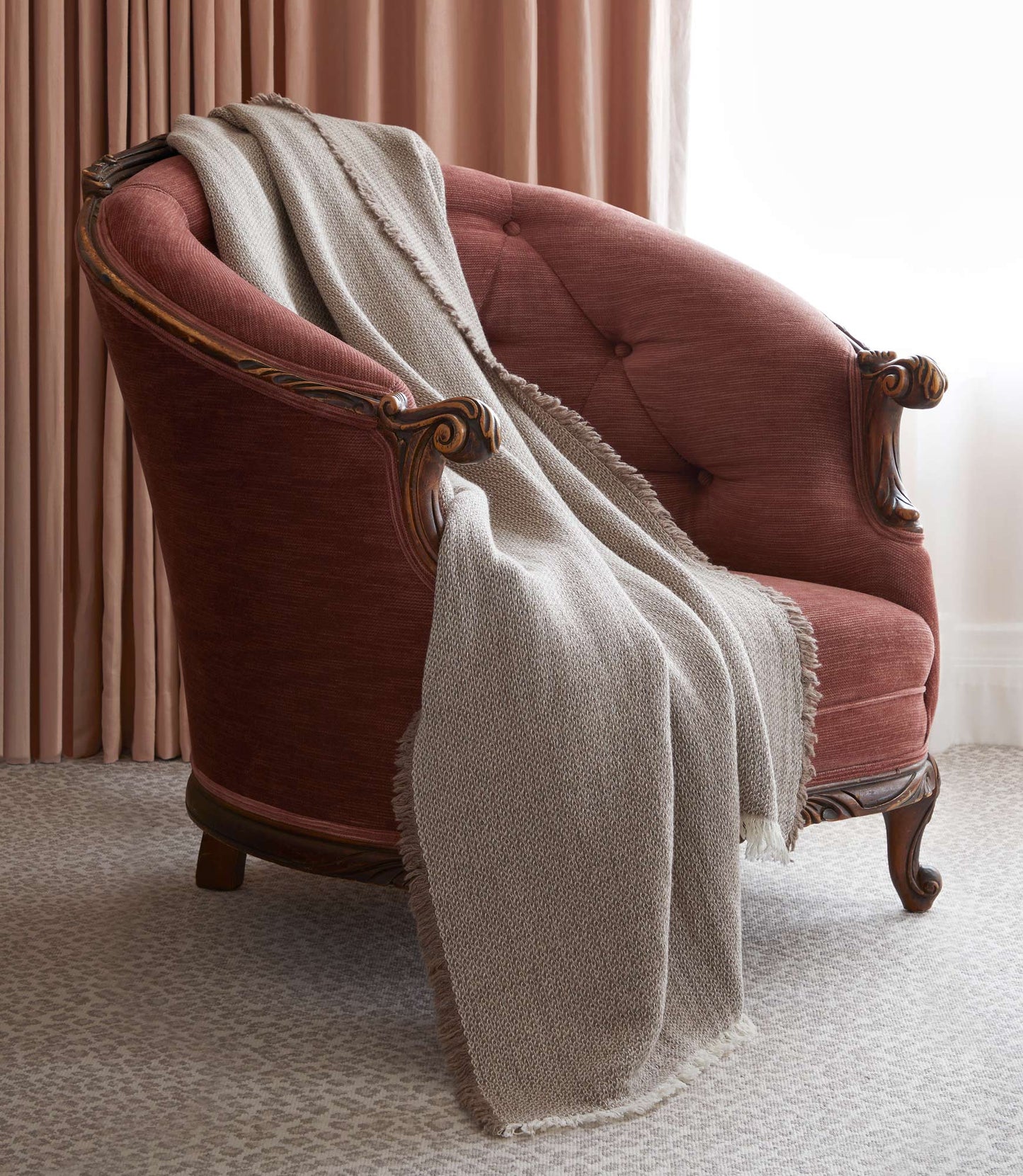 Telluride Wool Throw Blanket Mocha on Chair