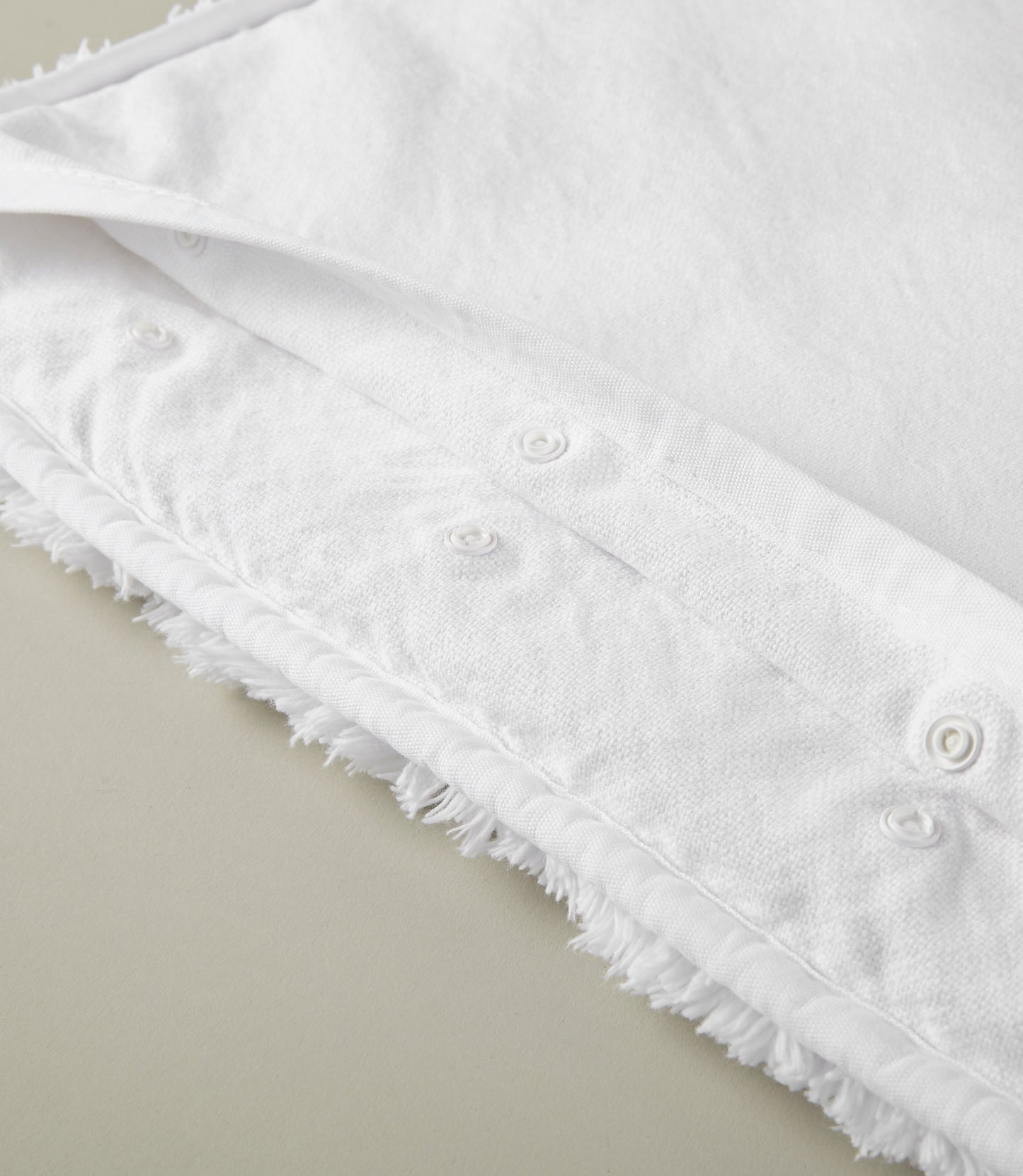 Close-up of button enclosure on Tiffany Cloud Bath Rug, White
