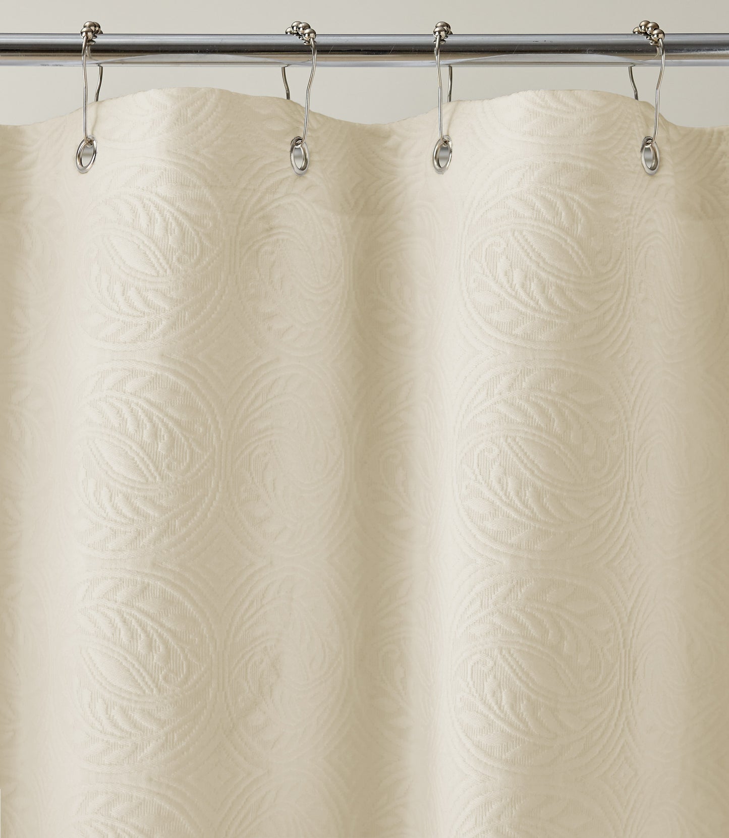 Vienna Matelassé Shower Curtain grommet detail, Ivory