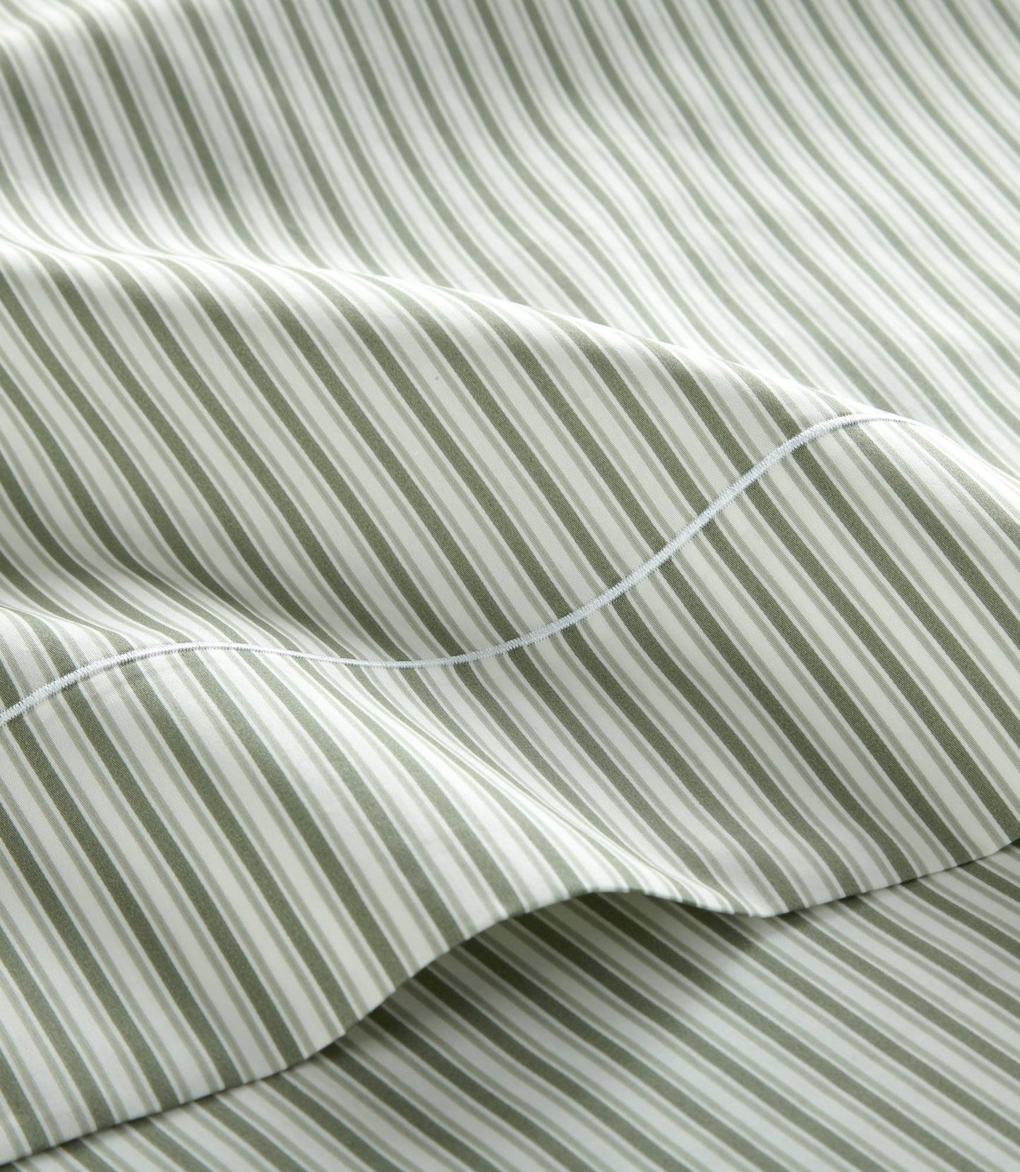 Hemstitch detail on Windsor Stripe Flat Sheet, Stripe Moss