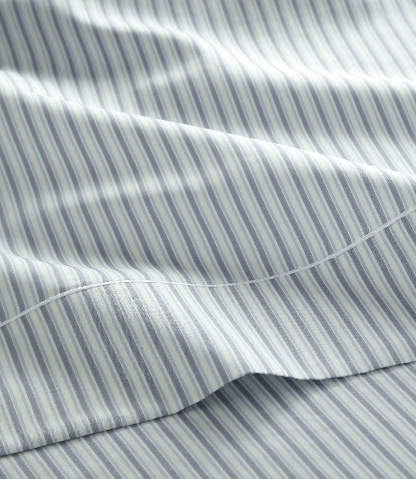 Hemstitch detail on Windsor Stripe Flat Sheet, Stripe Wedgewood