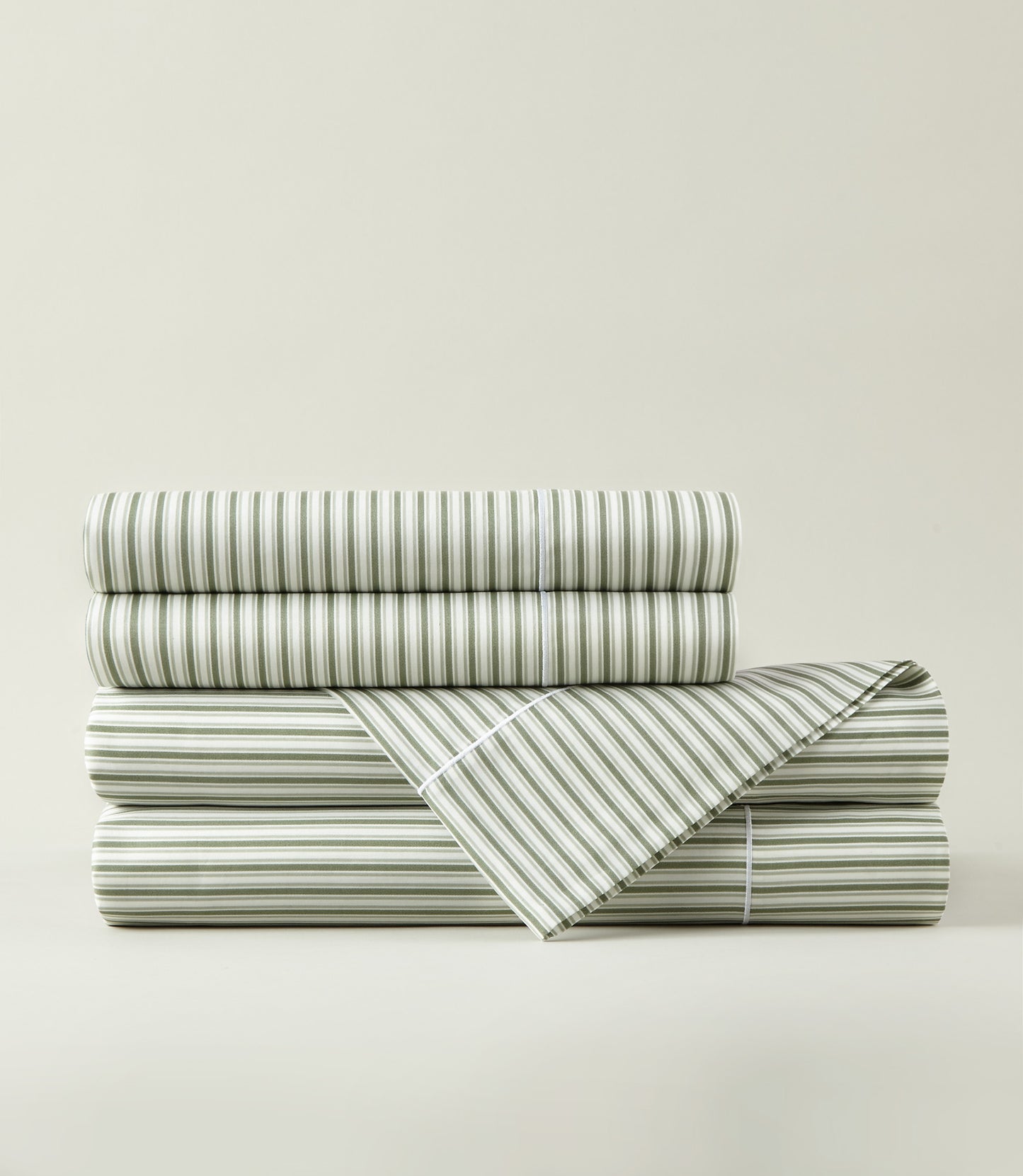 Windsor Stripe Sheet Set stack, Stripe Moss