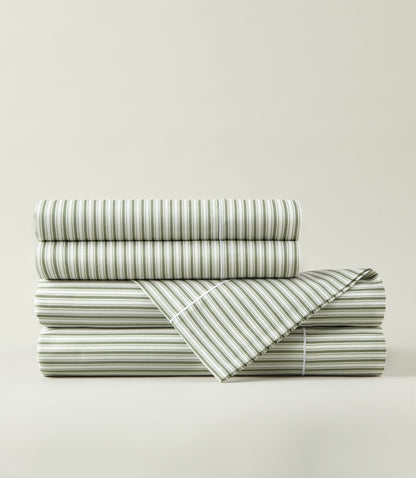 Windsor Stripe Sheet Set stack, Stripe Moss