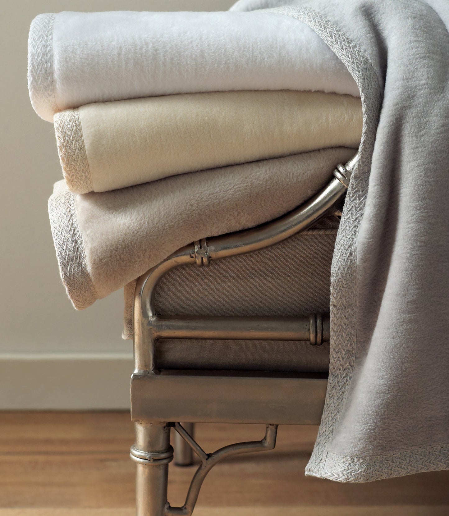 All Seasons Cotton Blanket Stack on Chair in Multiple Colors White Linen FLint