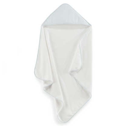 White hooded towel blue trim