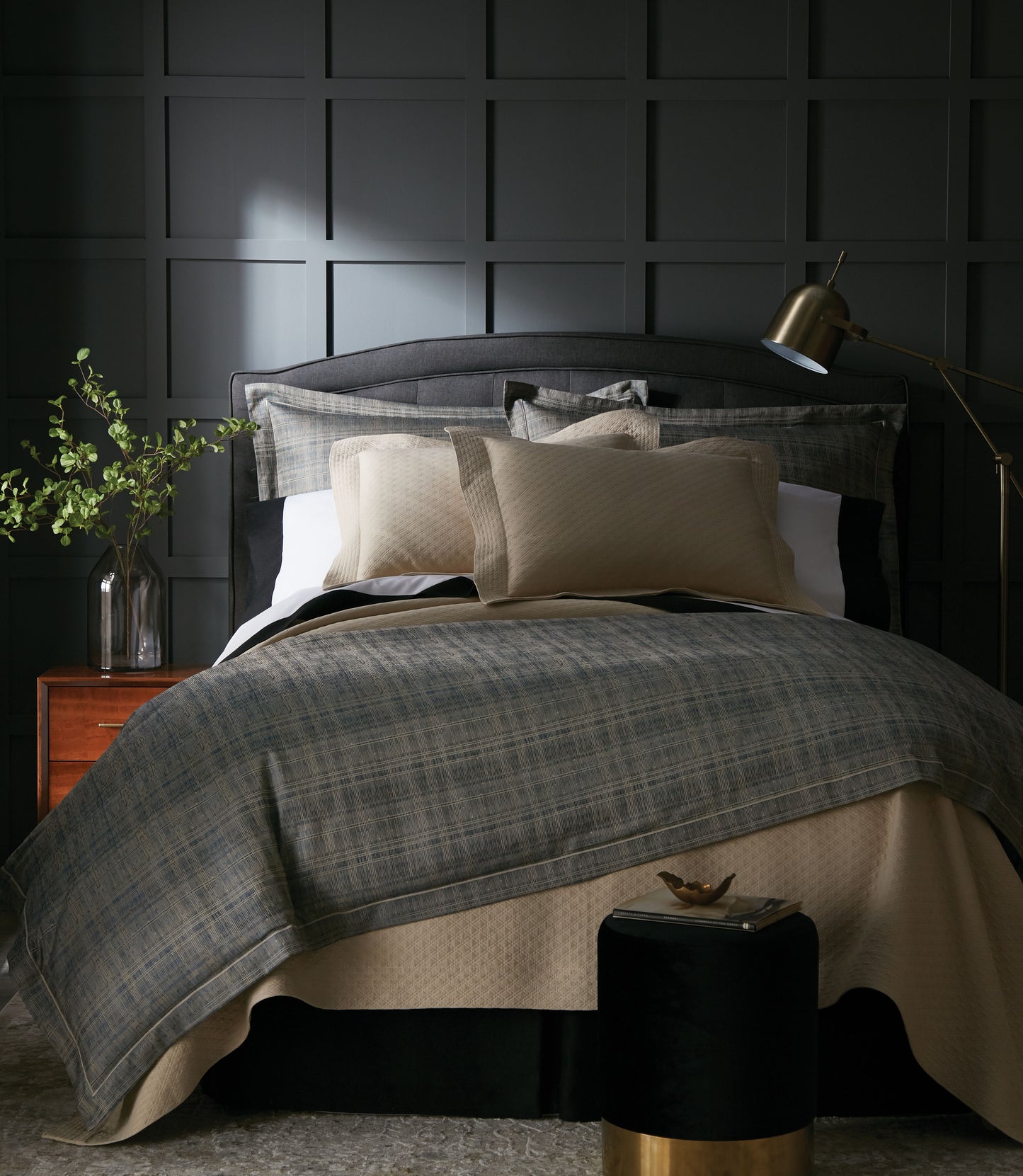 Biagio Blue Duvet Cover in a Black Bedroom