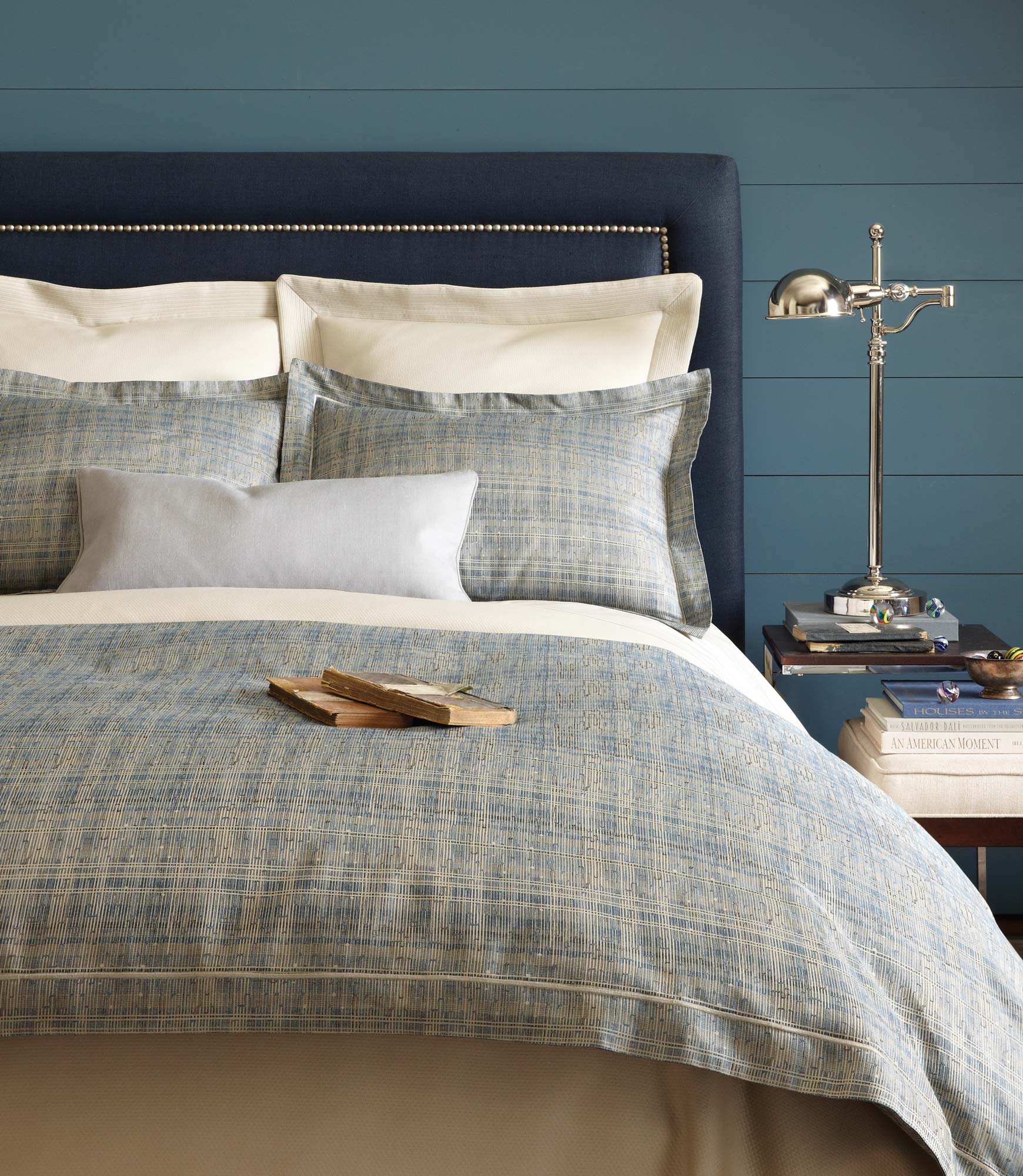 Biagio Jacquard Sham on bed Blue