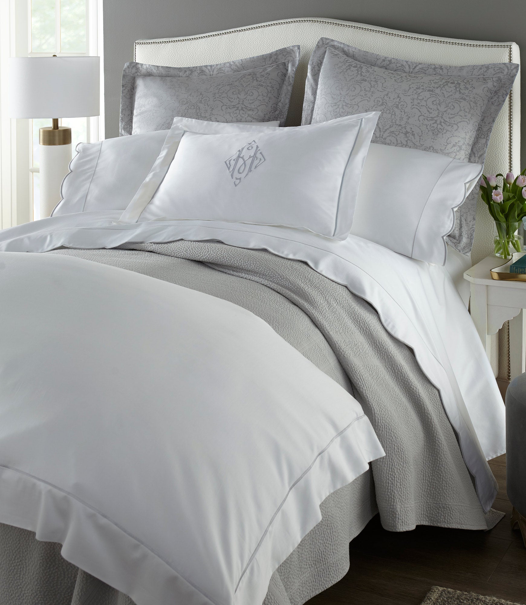Boutique Percale Duvet Cover in Mist in a Bedroom