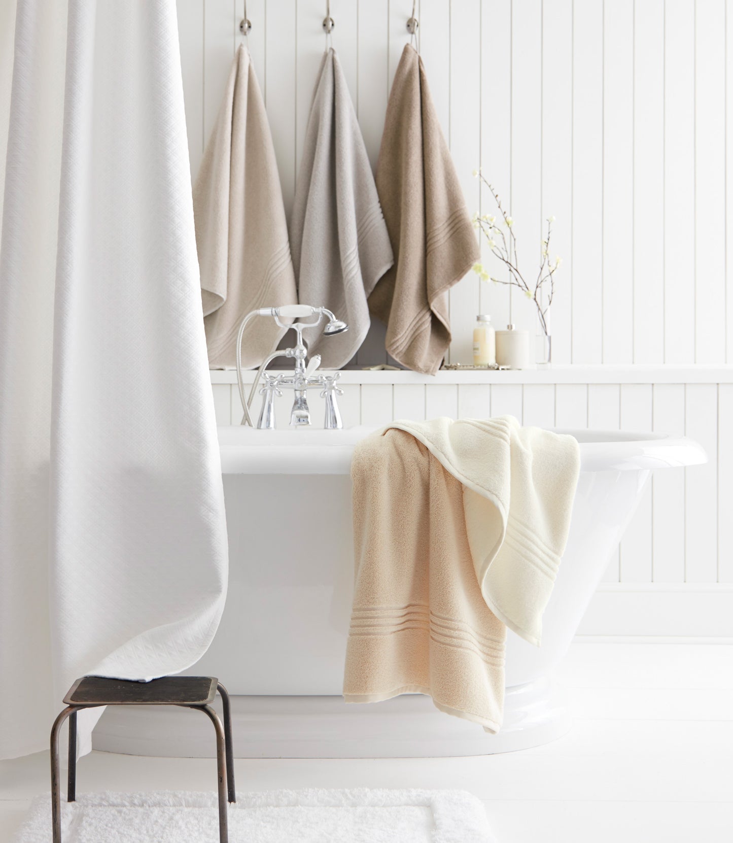 Chelsea Plush Bath Towels Neutral Colors In Bathroom Hanging