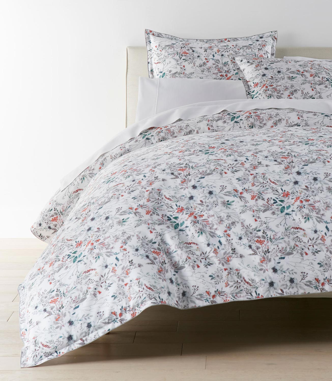 Chloe Percale Duvet Cover Fog on bed