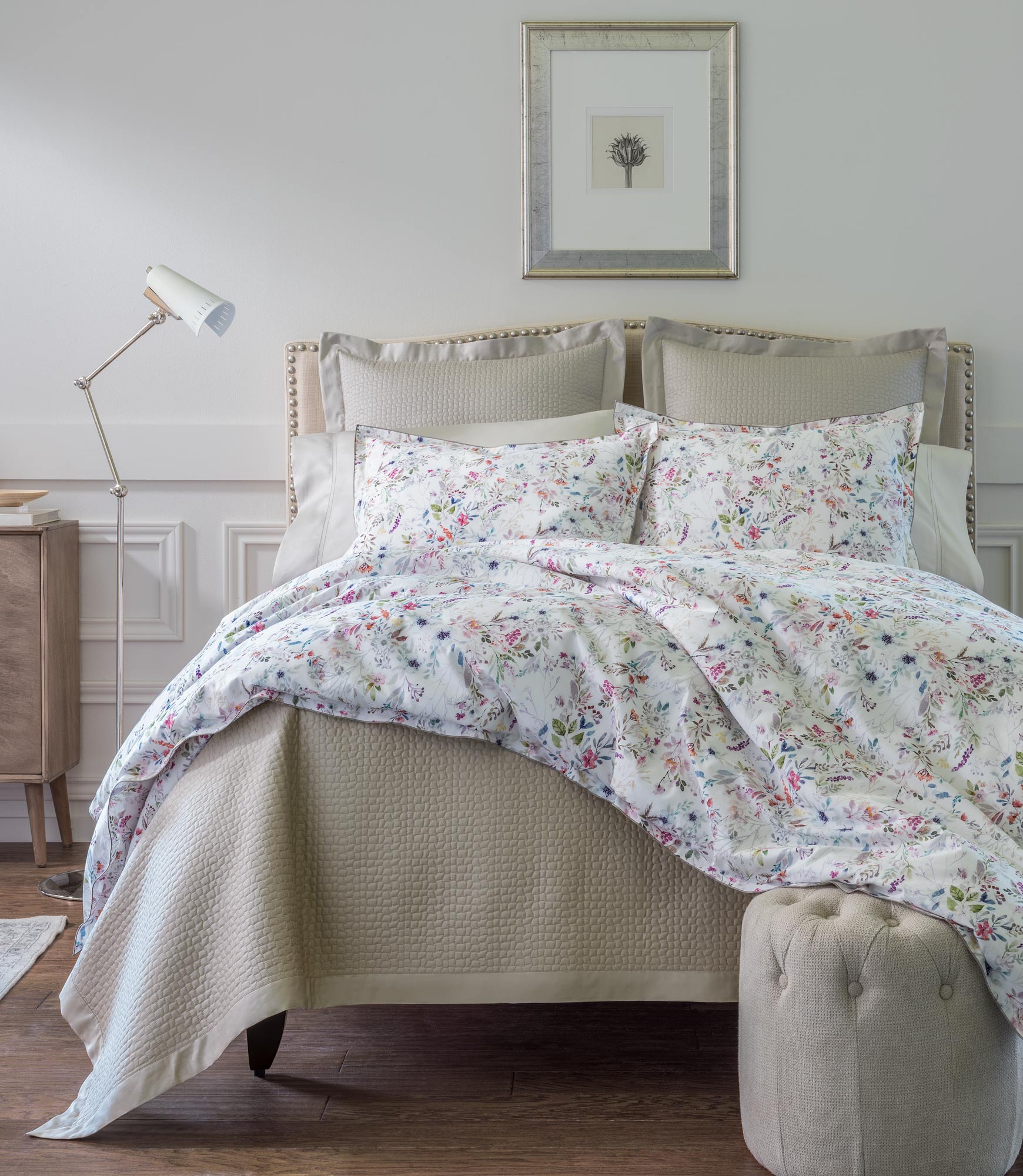 Chloe Floral Percale Duvet Cover and Shams on Bed in Bedroom