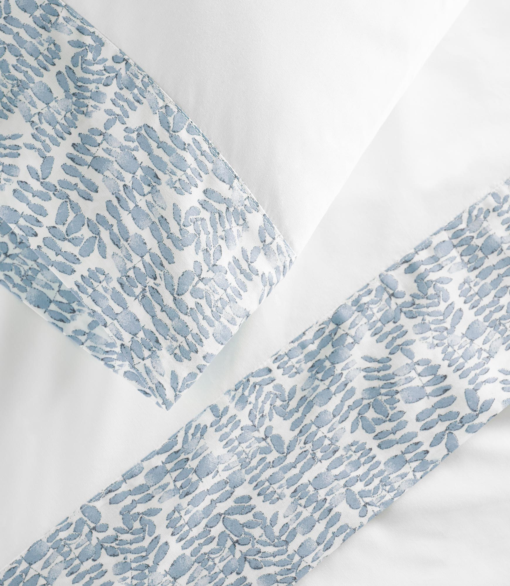 Fern Cuff Percale Sheet Set Denim Detail