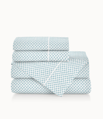 Emma Printed Sateen Sheet Set Aqua