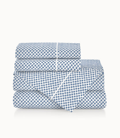 Emma Printed Sateen Sheet Set Blue