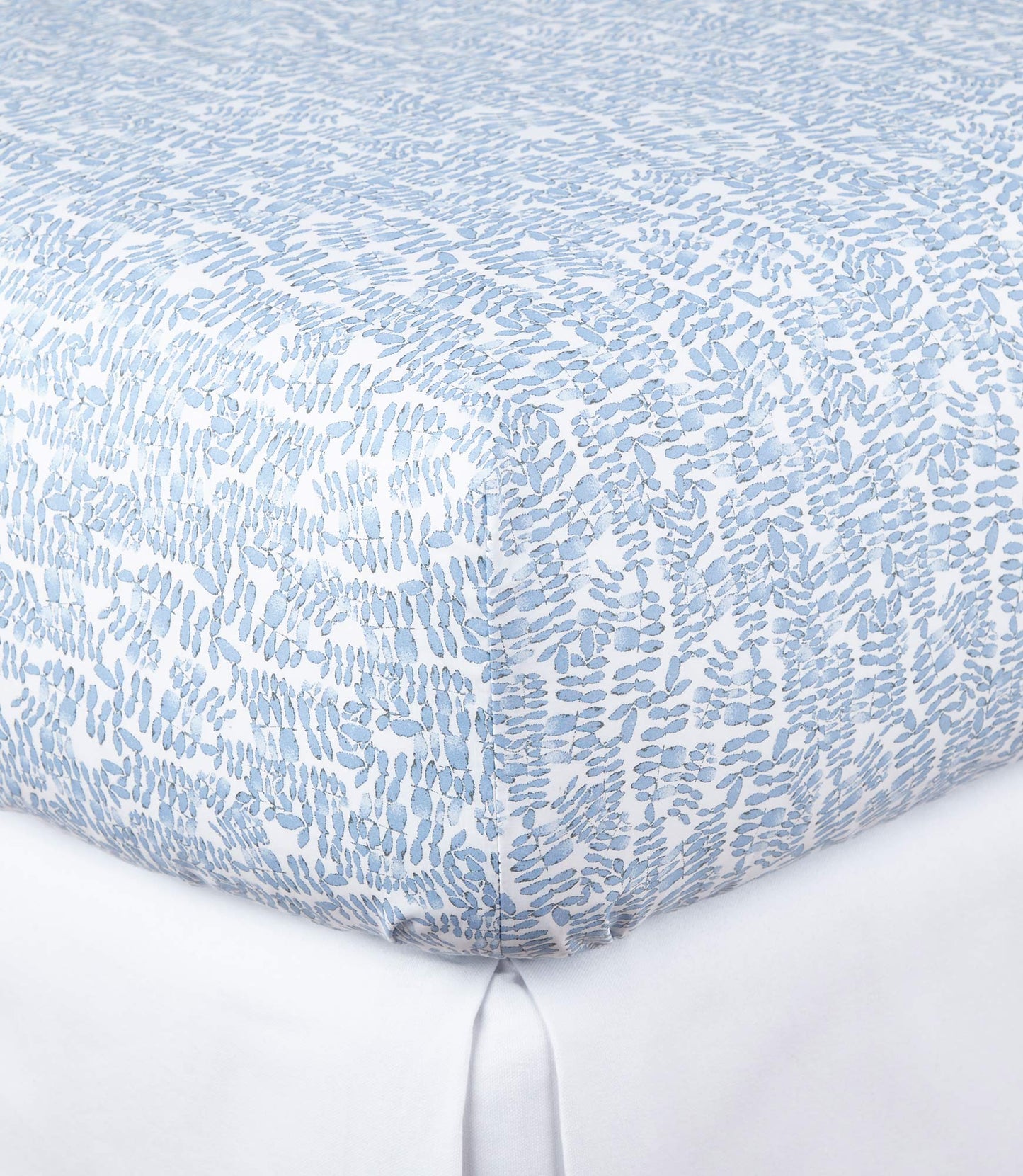 Fern Printed Percale Fitted Sheet Denim