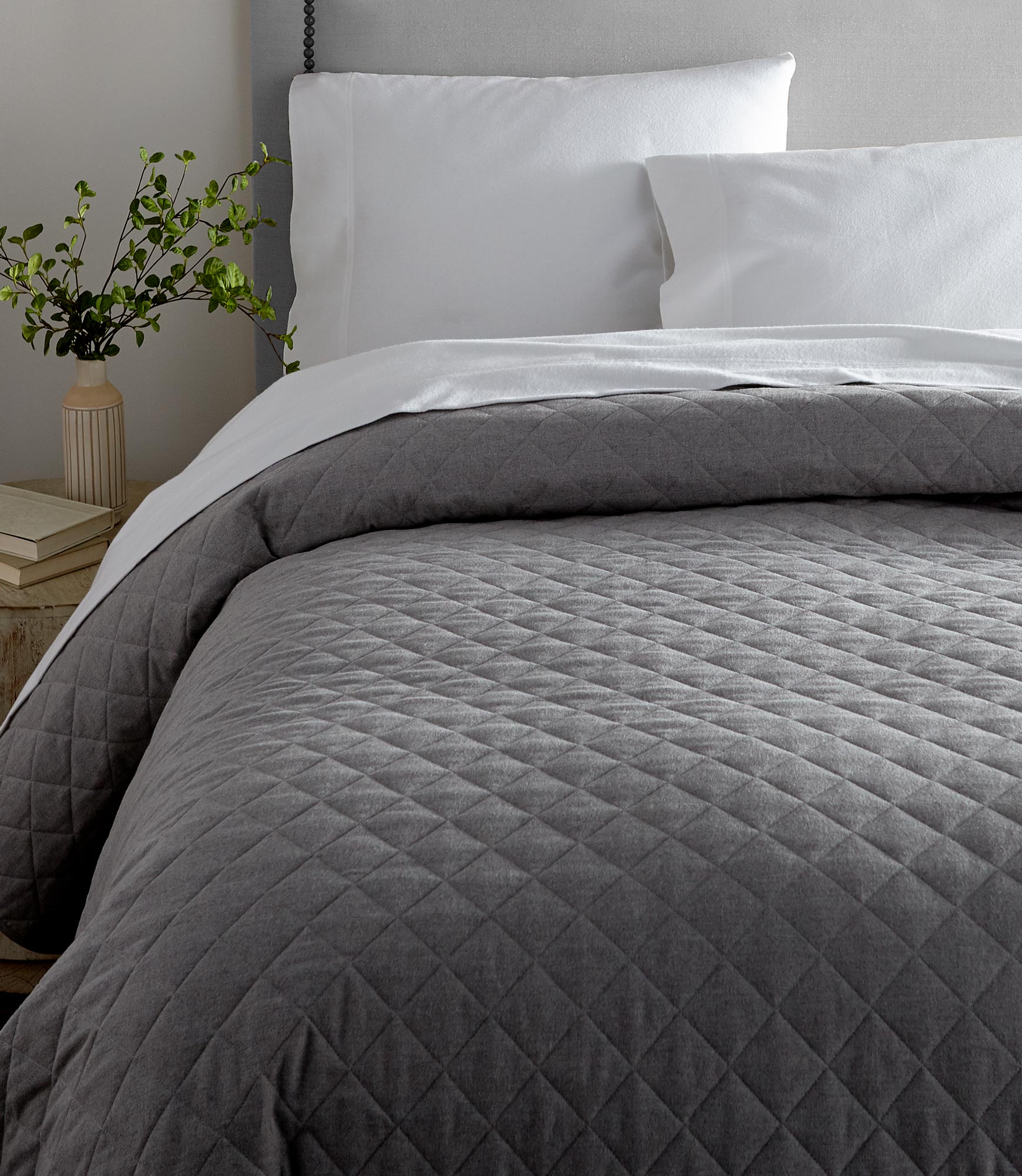 Egyptian Cotton Flannel Coverlet Gray on Bed