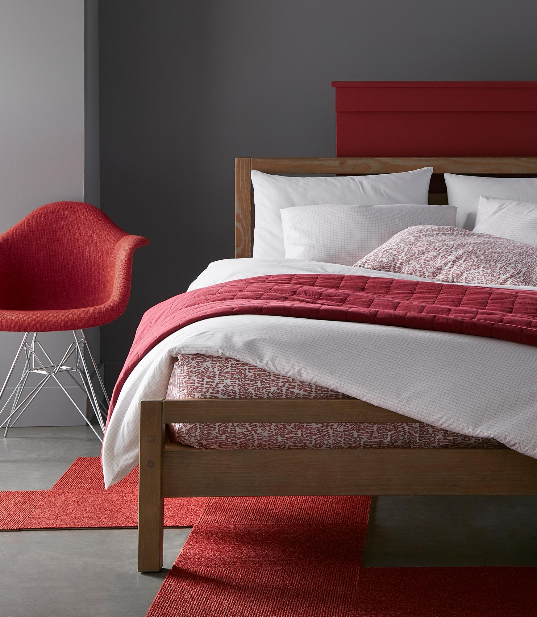 Grid Berry Duvet Cover and Shams on Bed