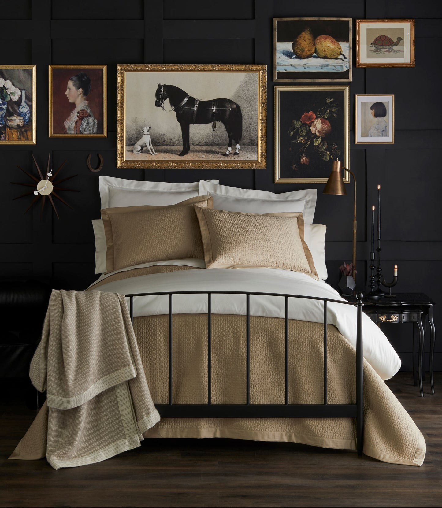 Hamilton Quilted Coverlet and Shams Camel in a Eclectic Bedroom