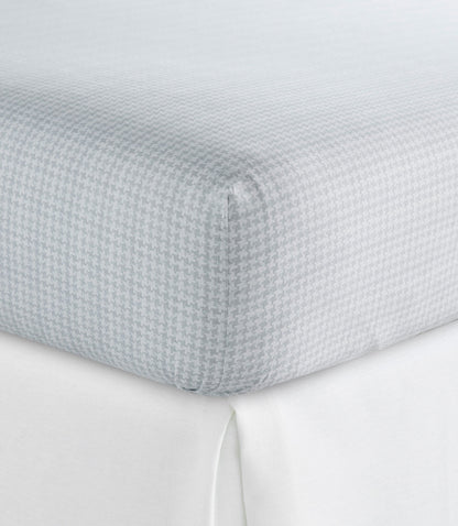 Houndstooth Percale Fitted Sheet Light Blue