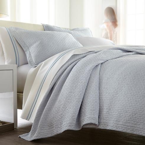 Juliet barely blue coverlet duo sheets on bed