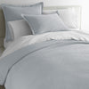 Barely Blue coverlet and sham on bed, Juliet Matelasse Sham