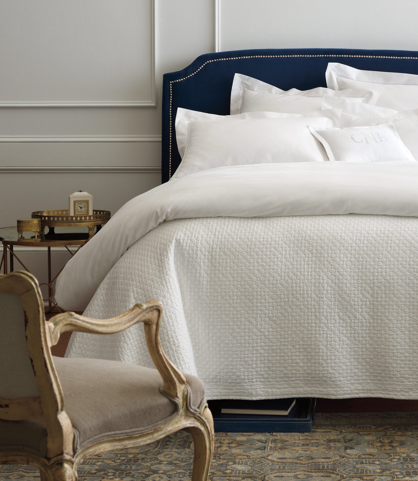 Juliet Matelassé Coverlet White on Bed