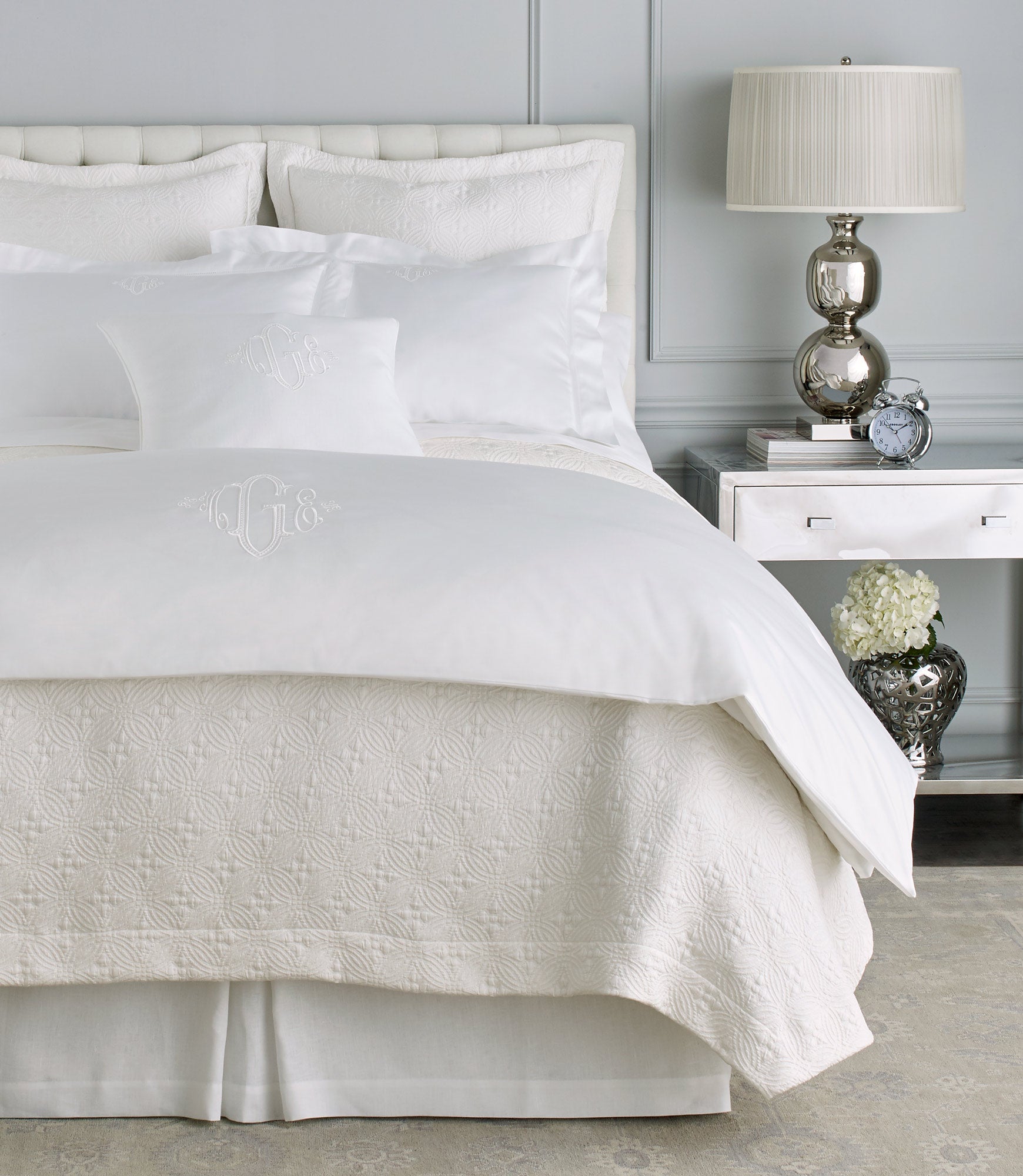 Lyric Duvet Cover on Bed in White 