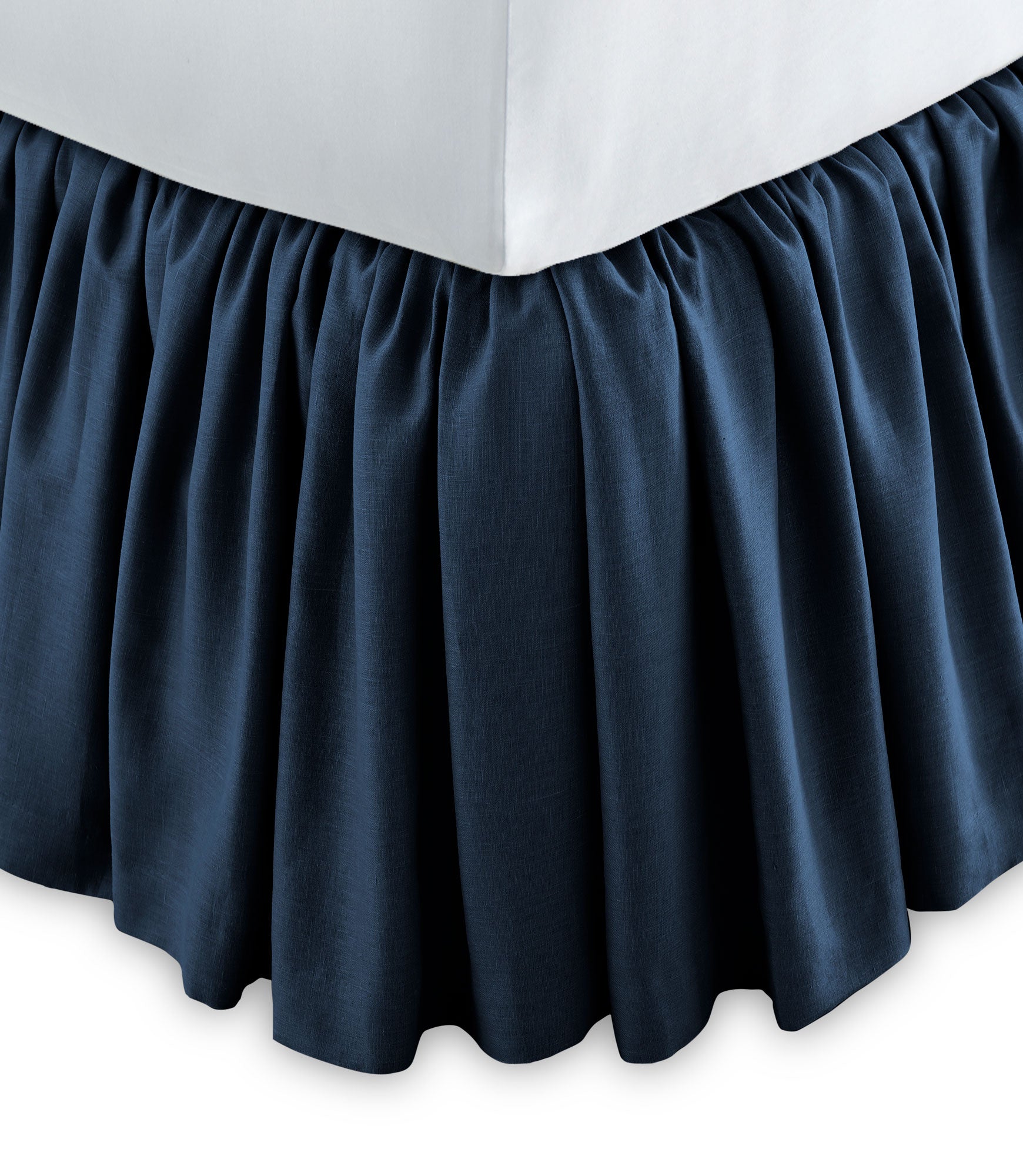 Mandalay Ruffled Linen Bed Skirt Navy