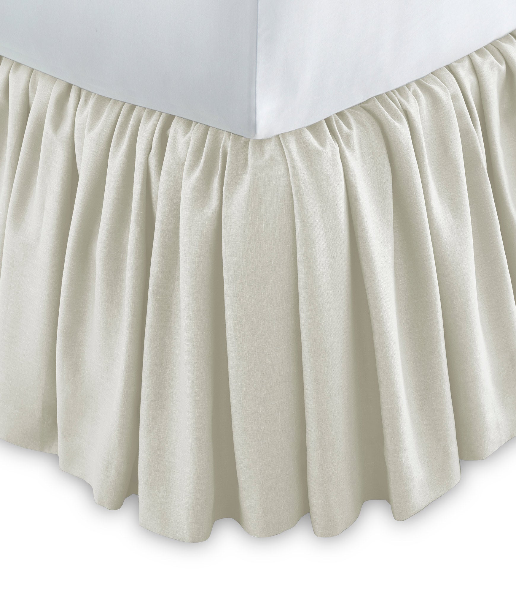 White Linen Bed Skirt- Gathered with Country Ruffle Hem