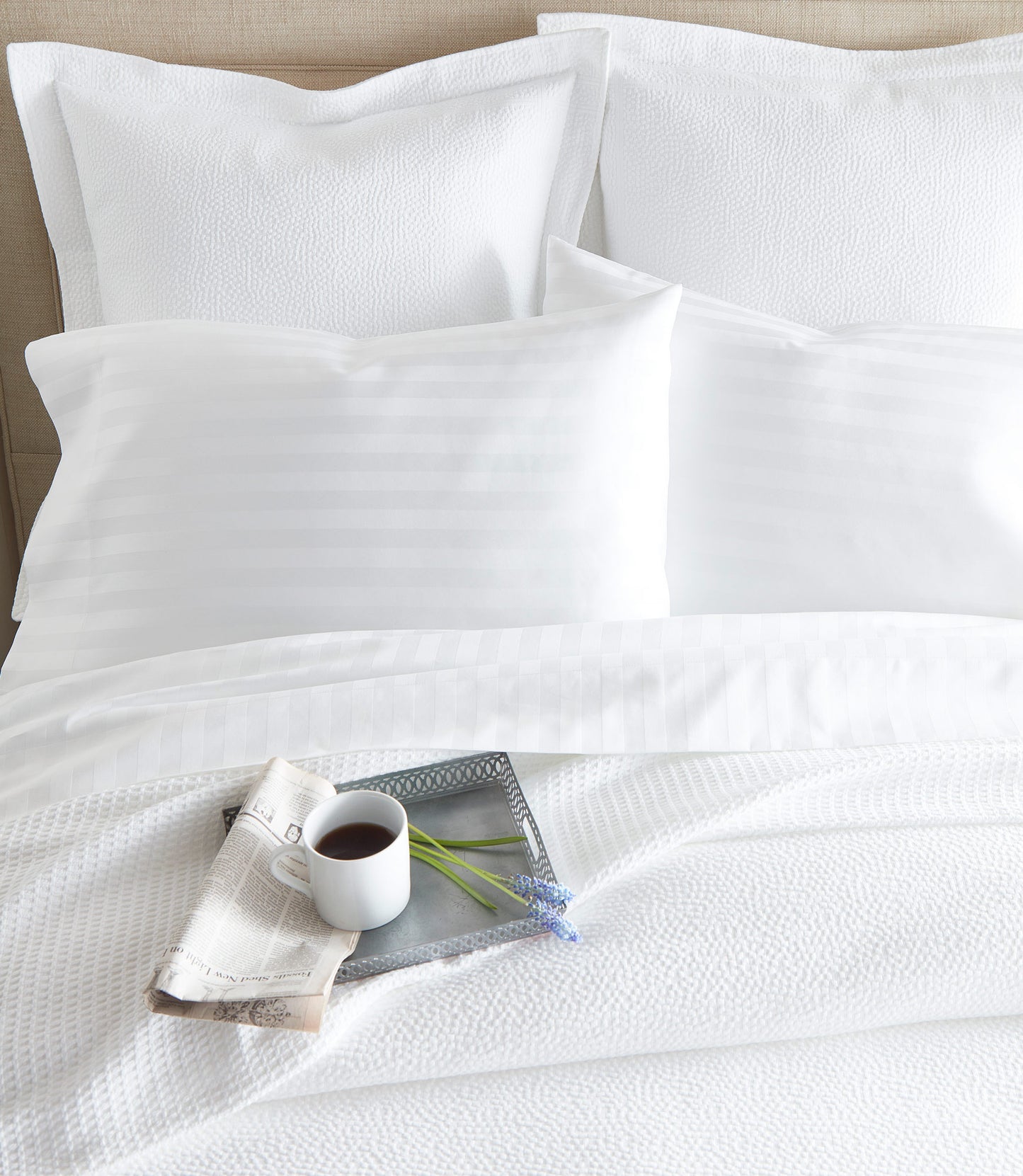 Montauk Matelassé Coverlet White on Bed