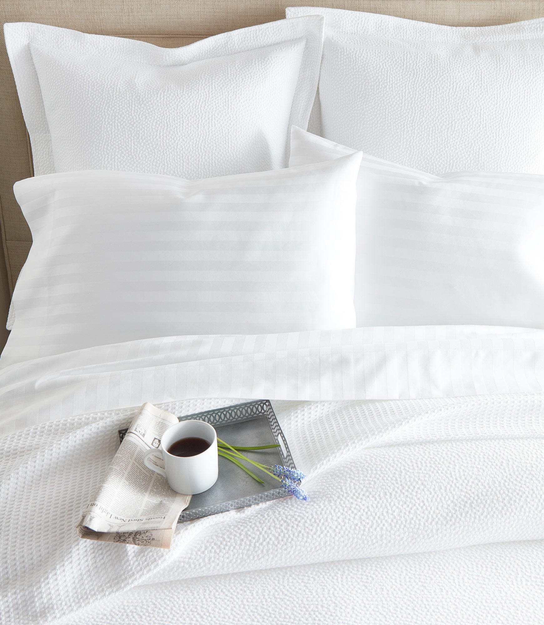 Montauk Matelasse Shams on bed White