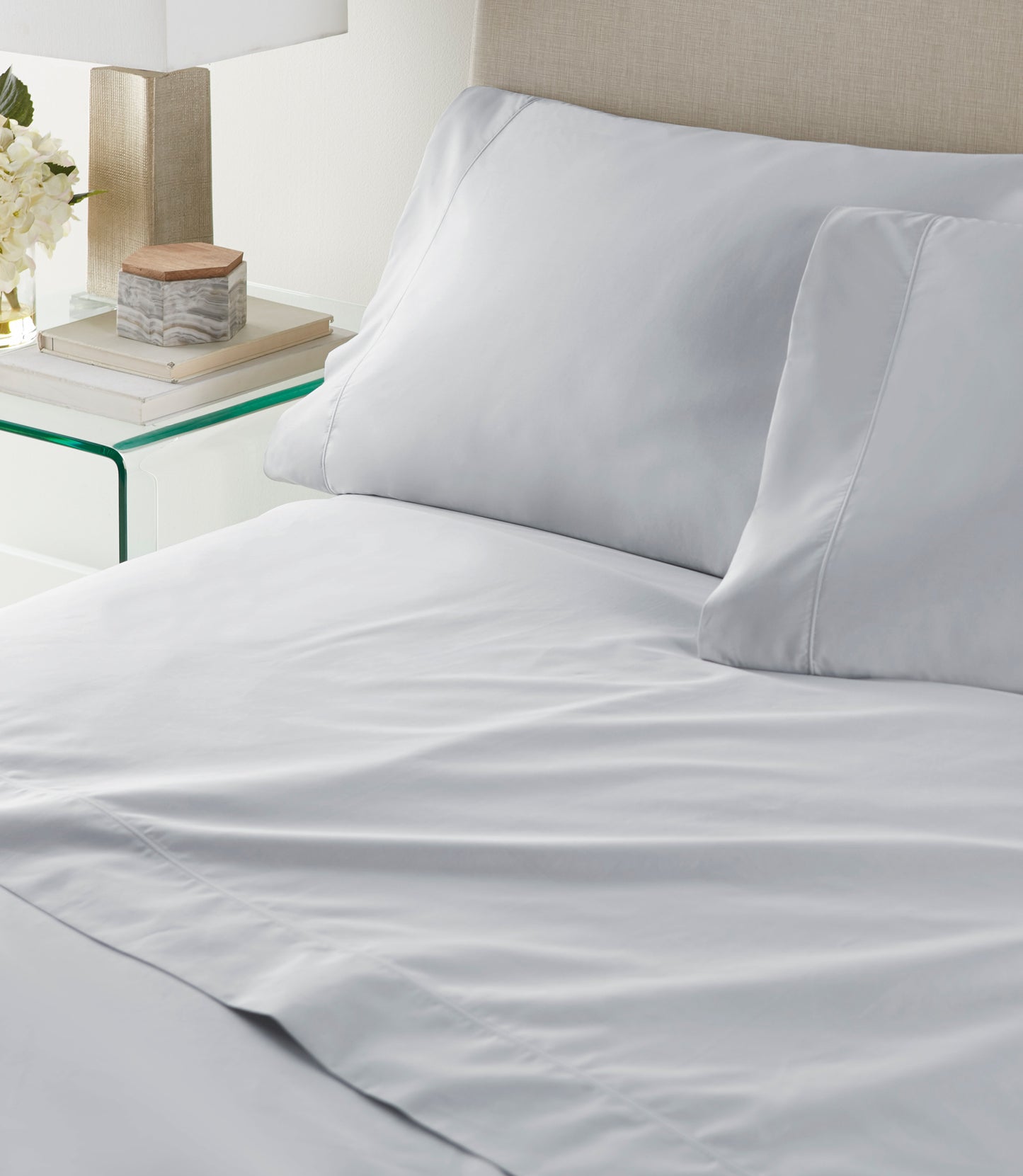 Nile Sheet Set Misty Blue on bed