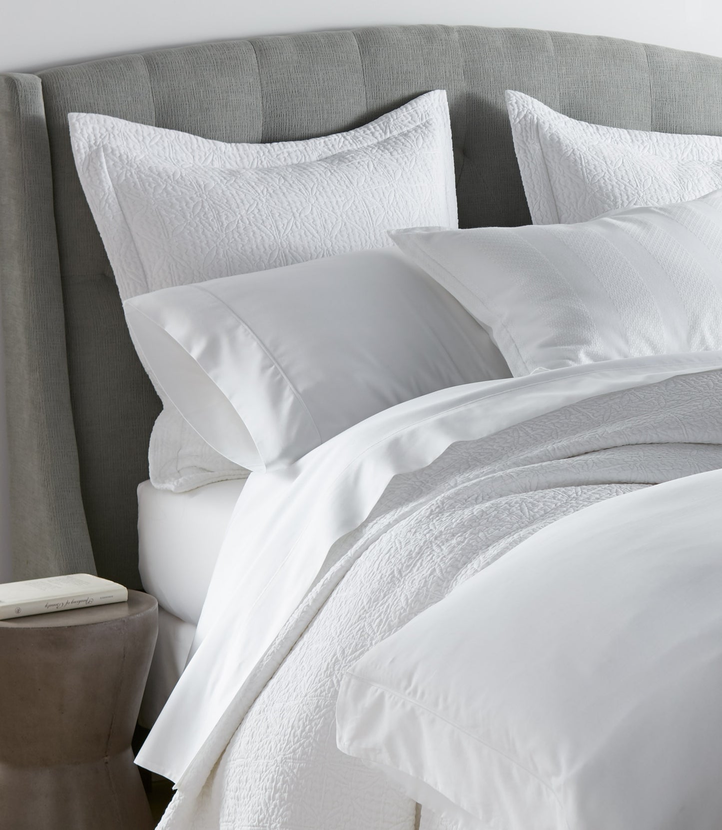 Olivia Shams and Coverlet in White on Bed